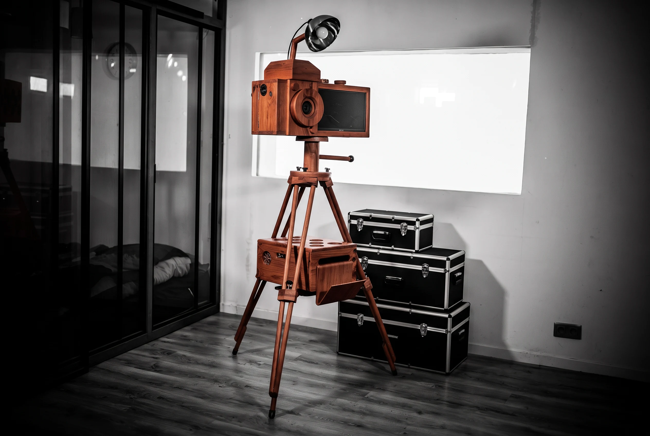 Le photobooth Le St Trop avec son trépied et son éclairage